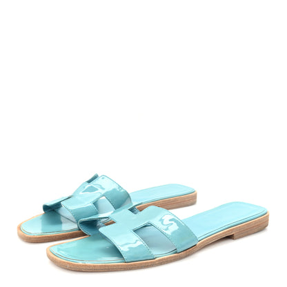 Hermes Patent Oran Sandals 40 Bleu Paon 4 of 8
