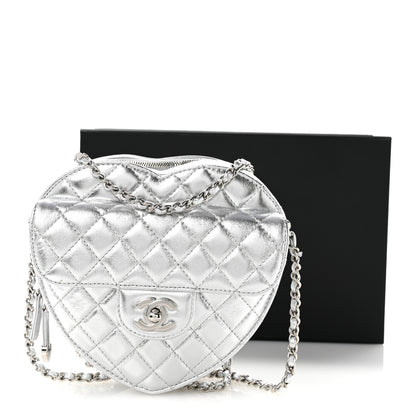 Chanel Metallic Lambskin Quilted Large CC In Love Heart Bag Silver 13 of 13