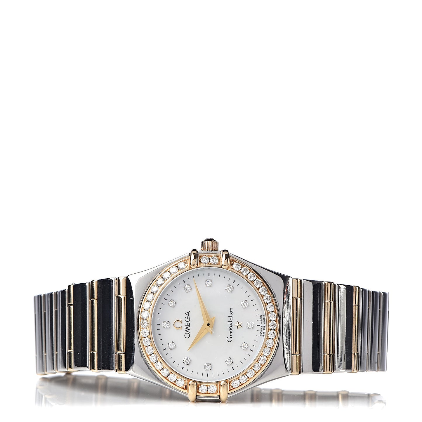 Stainless Steel 18K Yellow Gold Diamond Bezel Mother of Pearl 25mm Constellation Quartz Watch 1277.75.00