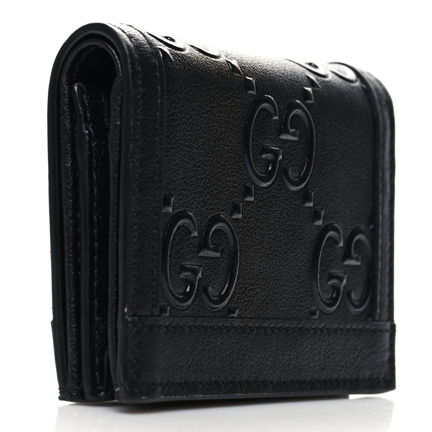 Wonka Grain Calfskin GG Monogram Embossed Card Case Wallet Black