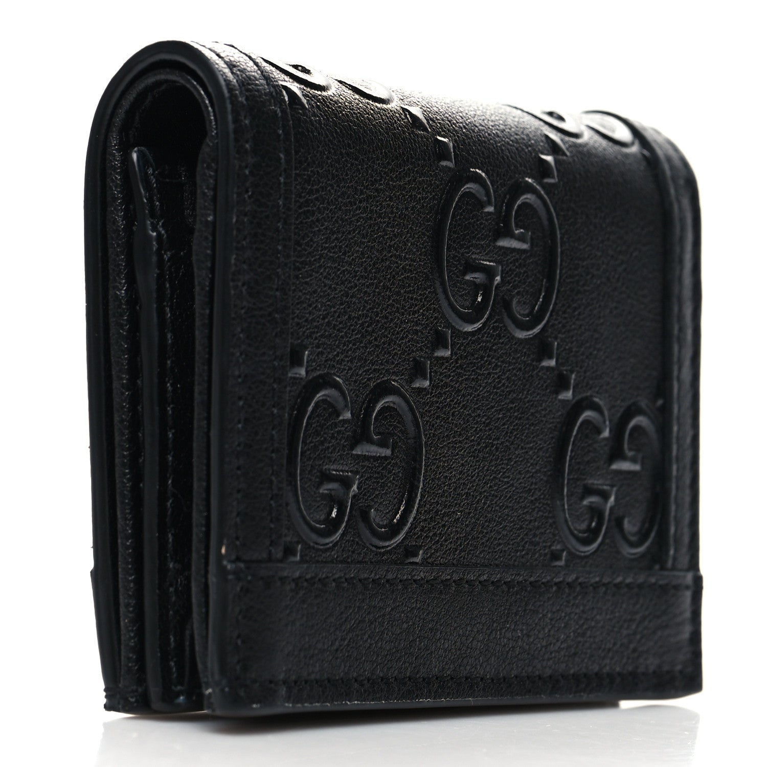 Gucci Wonka Grain Calfskin GG Monogram Embossed Card Case Wallet Black 3 of 10