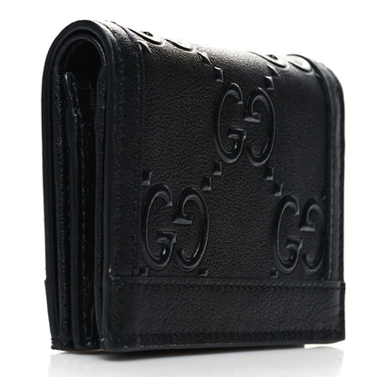 Gucci Wonka Grain Calfskin GG Monogram Embossed Card Case Wallet Black 3 of 10