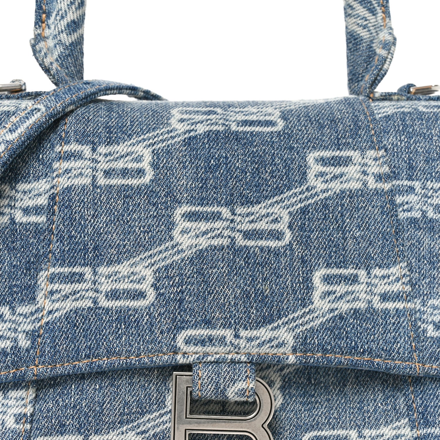 Balenciaga Denim BB Monogram Small Hourglass Top Handle Bag Blue 8 of 10