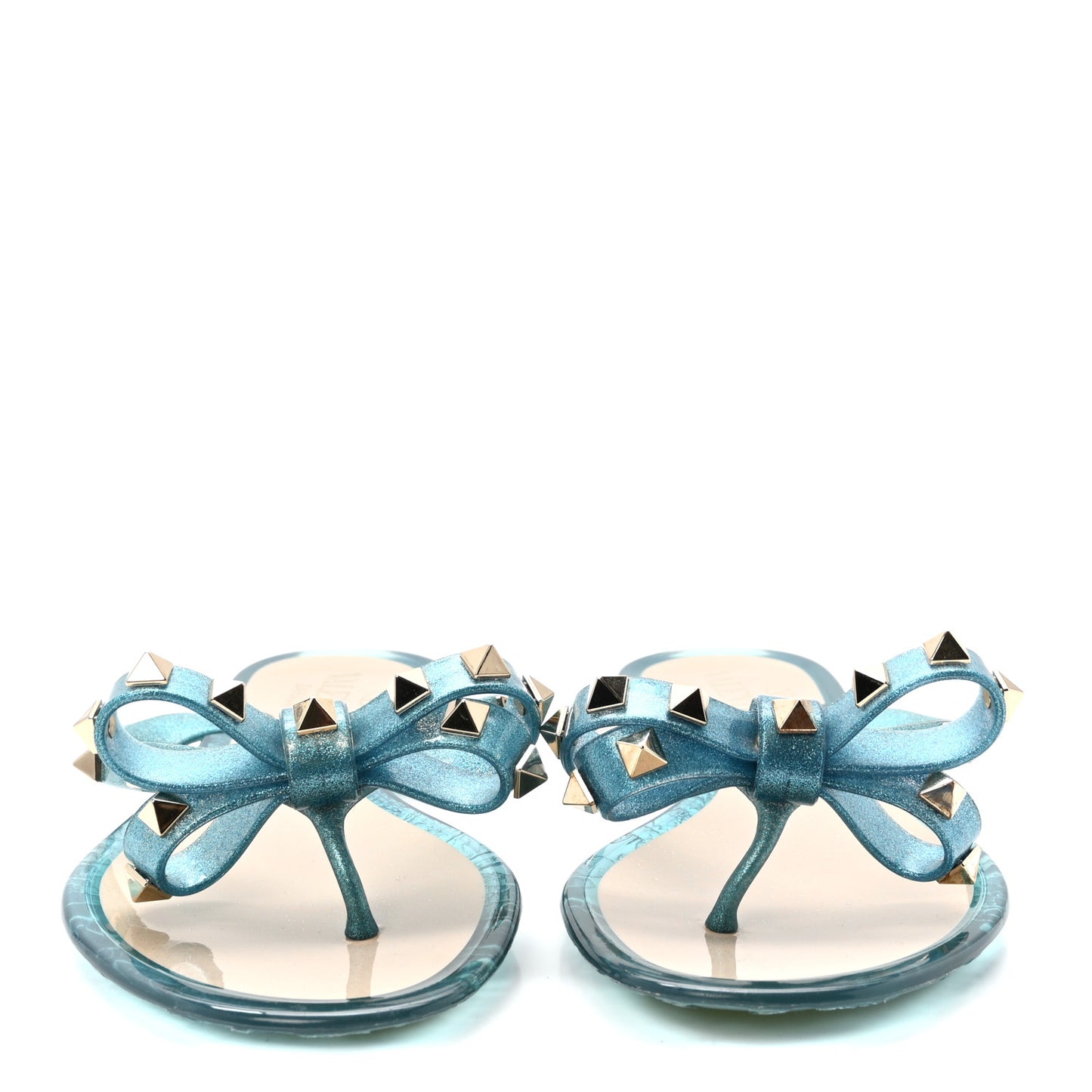 PVC Jelly Glitter Rockstud Bow Thong Sandals 36 Cerulean