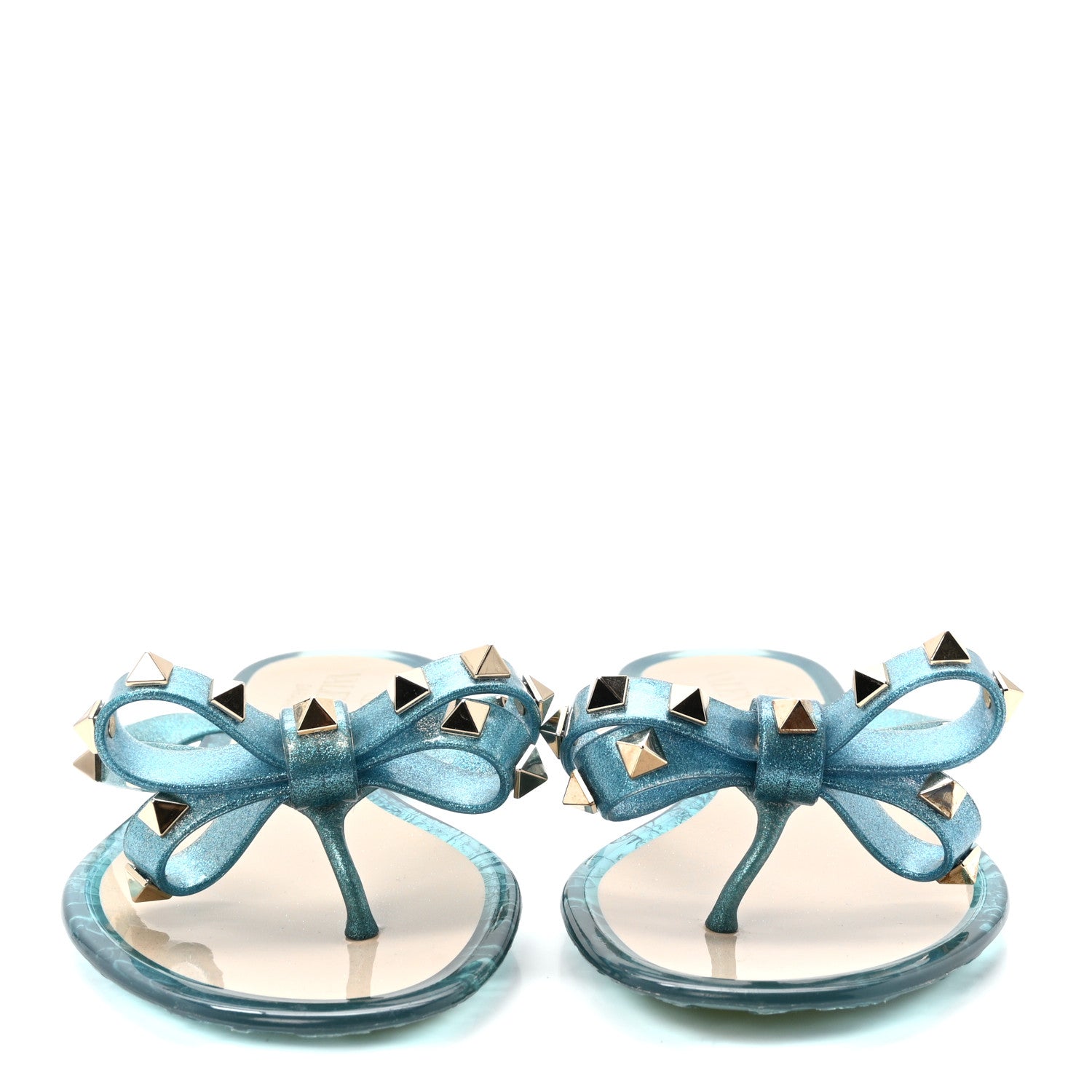 Valentino Garavani PVC Jelly Glitter Rockstud Bow Thong Sandals 36 Cerulean 3 of 8