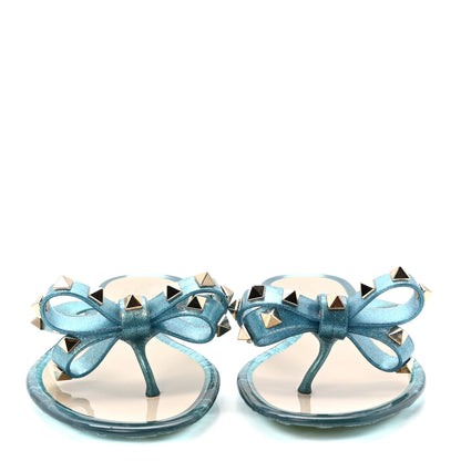 Valentino Garavani PVC Jelly Glitter Rockstud Bow Thong Sandals 36 Cerulean 3 of 8