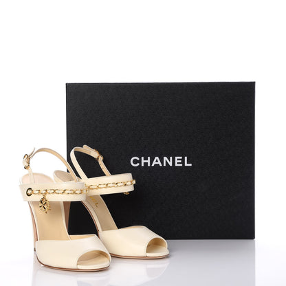 Chanel Lambskin CC Chain Sandals 39 Ivory 9 of 9