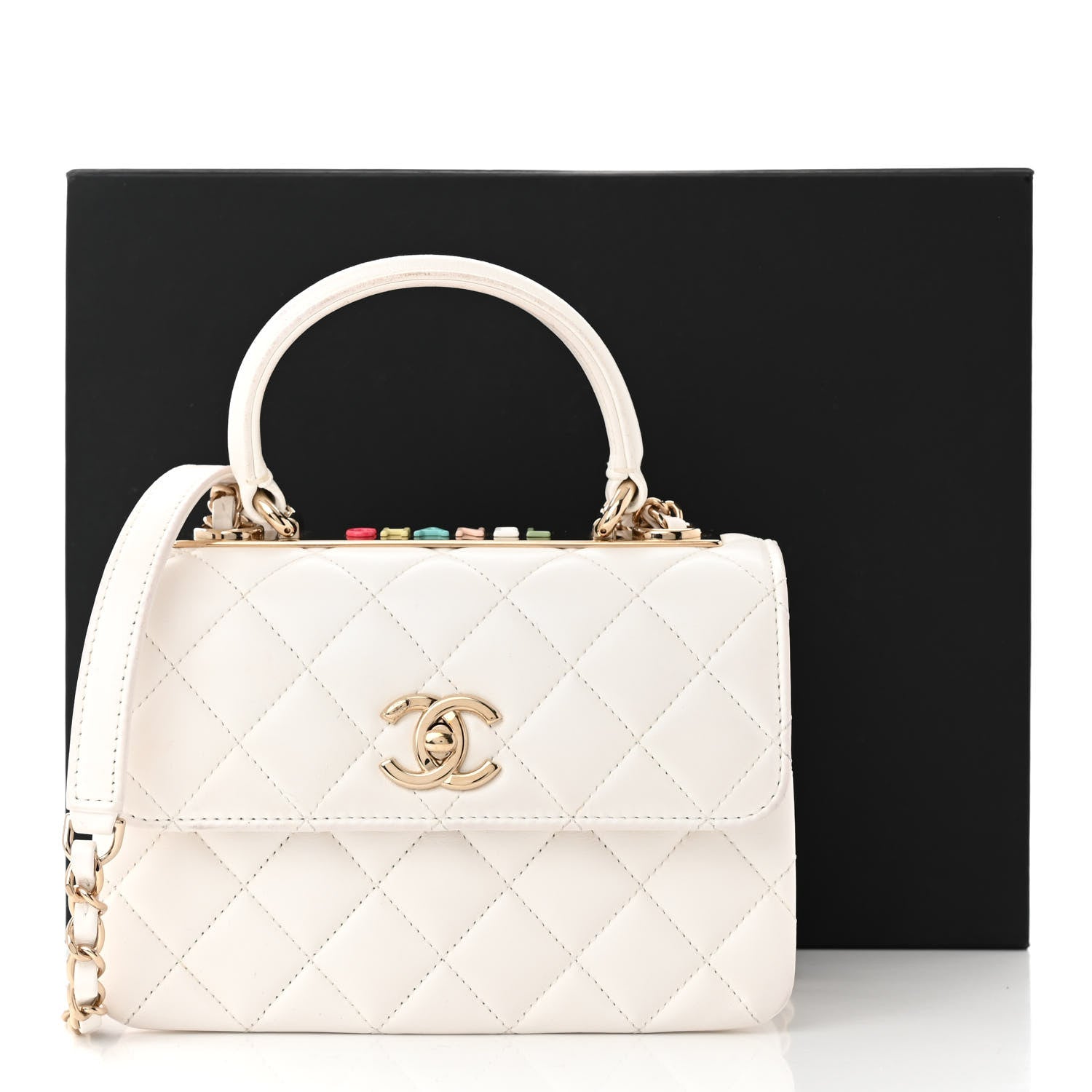 Chanel Lambskin Lacquered Quilted Mini Trendy CC Dual Handle Flap