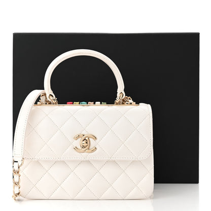 Chanel Lambskin Lacquered Quilted Mini Trendy CC Dual Handle Flap Bag White 15 of 15