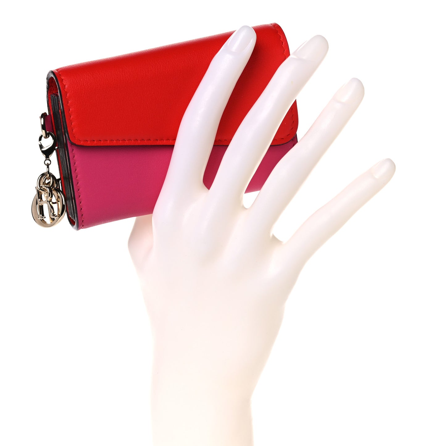 Smooth Calfskin Bi-Color Diorissimo Card Holder Pink Red