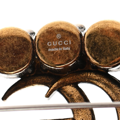 Gucci Metal Crystal Double G Brooch Aged Gold Red 5 of 6