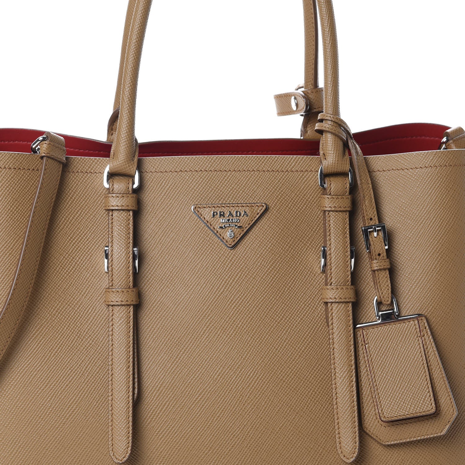 Prada Saffiano Cuir Medium Double Handle Tote Caramel 7 of 9