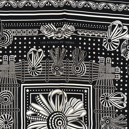 Hermes Silk Les Rubans Du Cheval Scarf 55 Black White 4 of 4