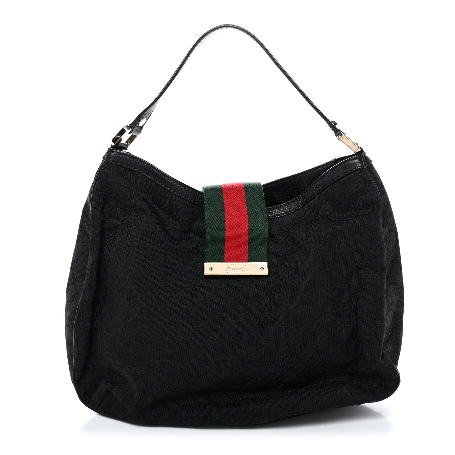 Gucci Monogram Large New Ladies Web Hobo Black 1 of 13