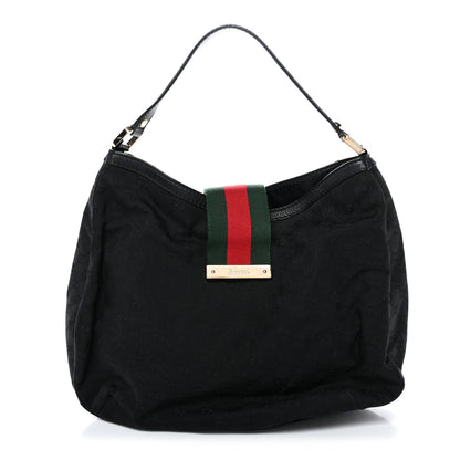 Gucci Monogram Large New Ladies Web Hobo Black 1 of 13
