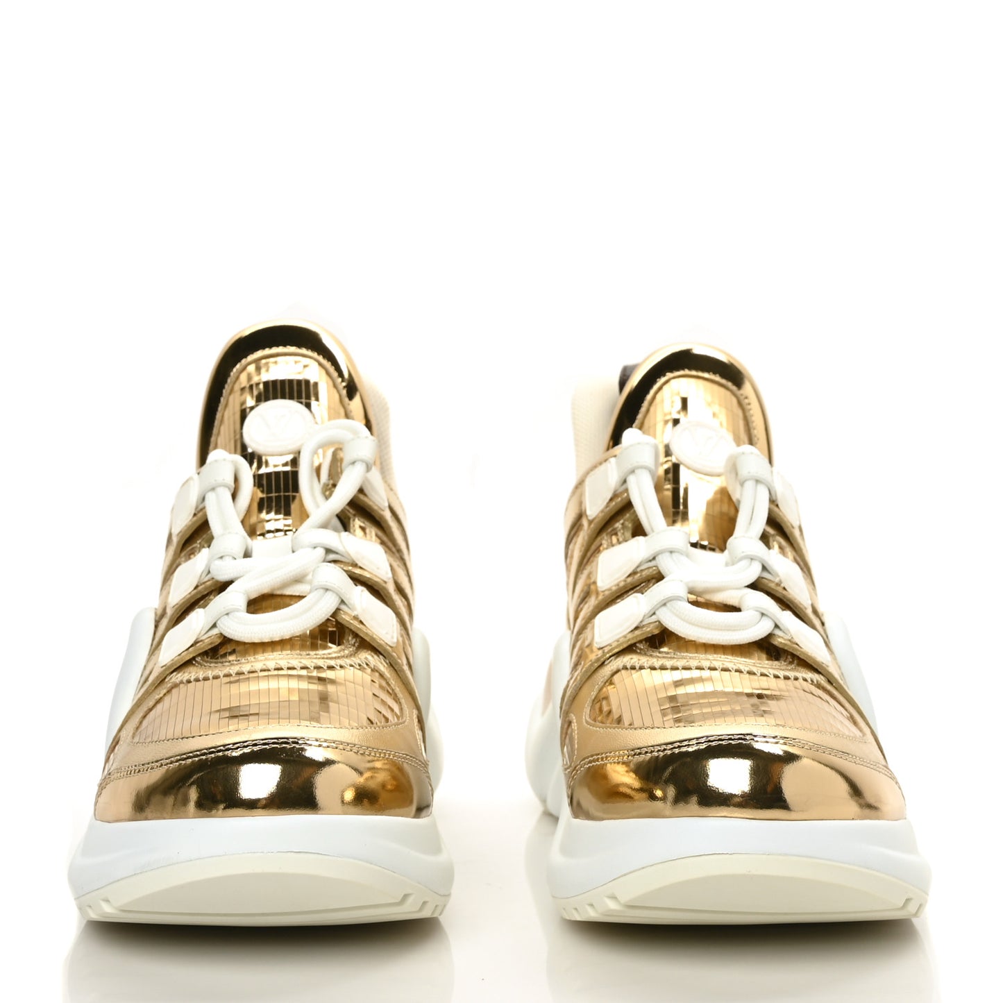 Metallic Calfskin Technical Nylon LV Archlight Sneakers 39 Gold White