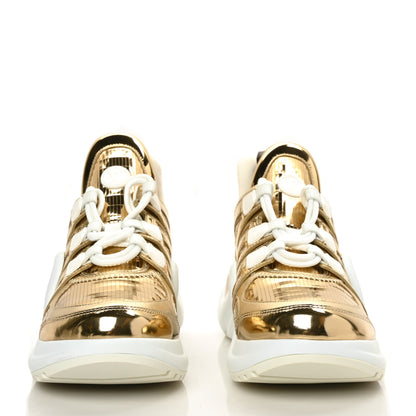 Louis Vuitton Metallic Calfskin Technical Nylon LV Archlight Sneakers 39 Gold White 2 of 7