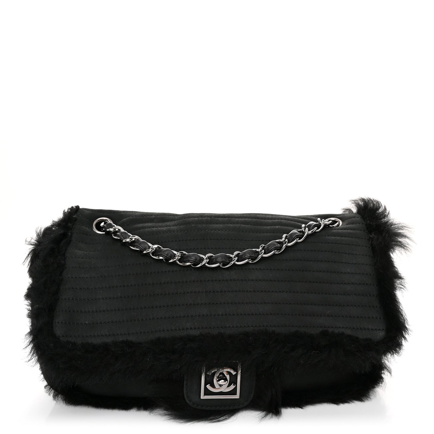 Suede Fur Quilted Flap Black