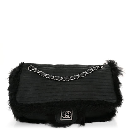 Chanel Suede Fur Quilted Flap Black 1 of 10