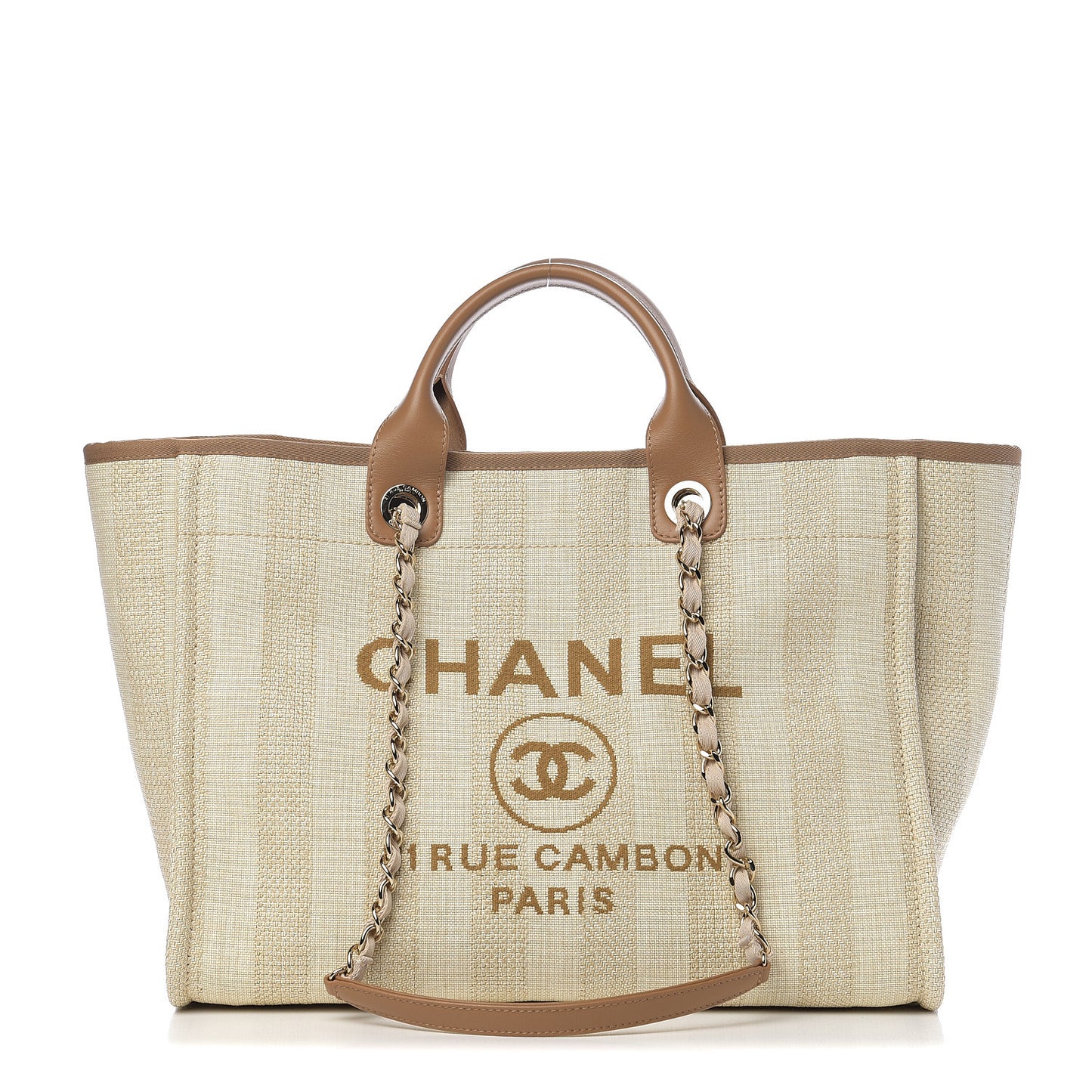Mixed Fibers Striped Medium Deauville Tote Beige