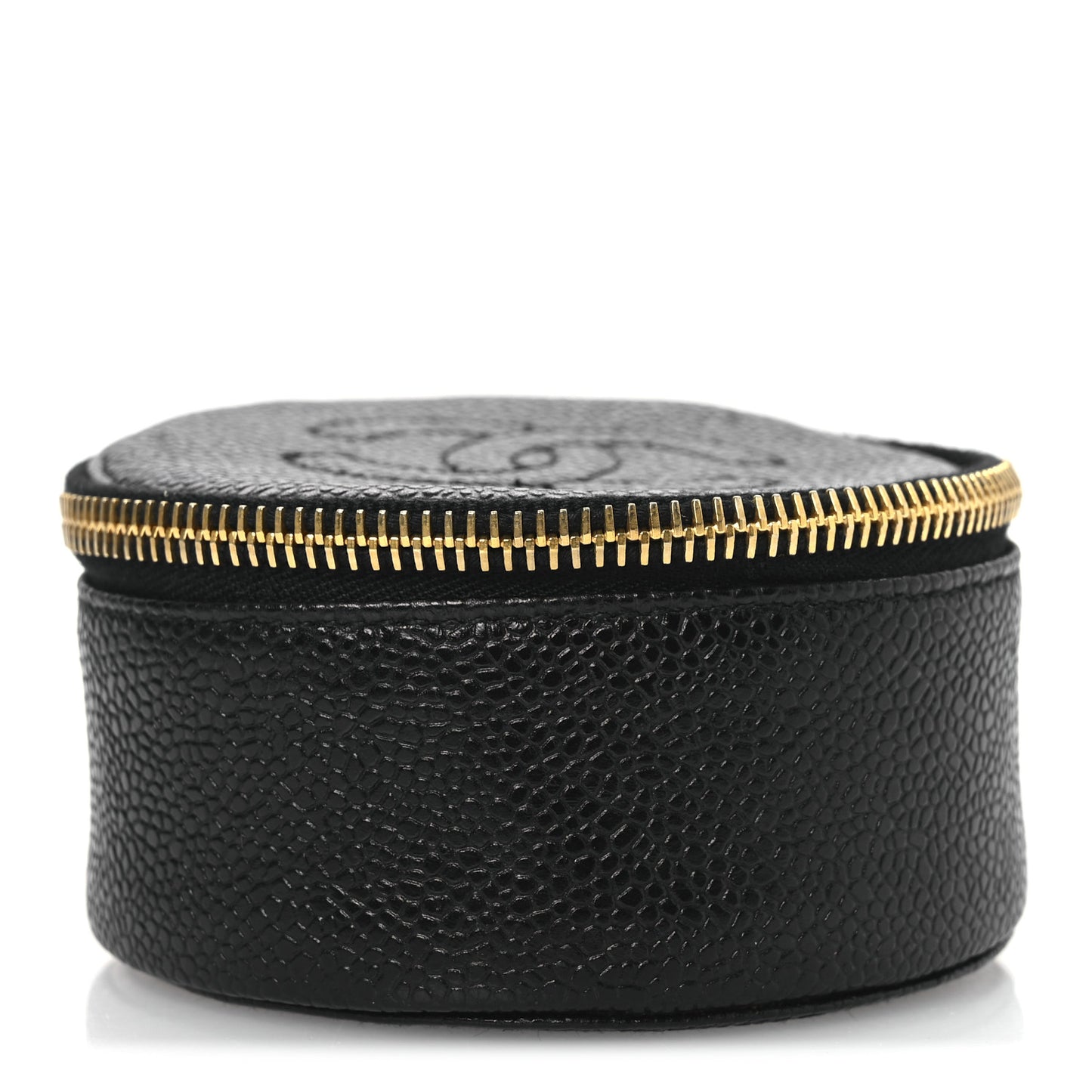 Caviar Round Jewelry Travel Case Black
