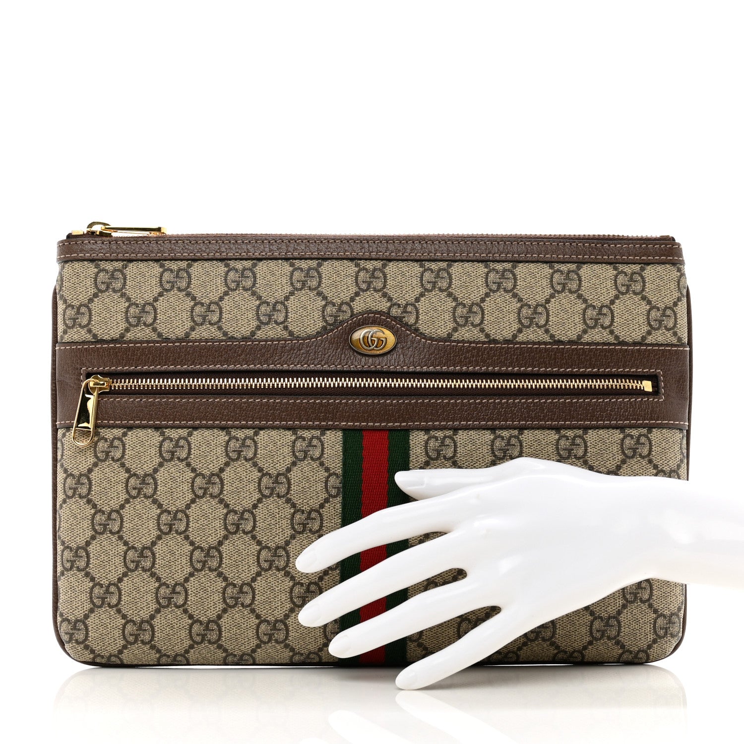 Gucci GG Supreme Monogram Large Ophidia Pouch Clutch Brown 2 of 8