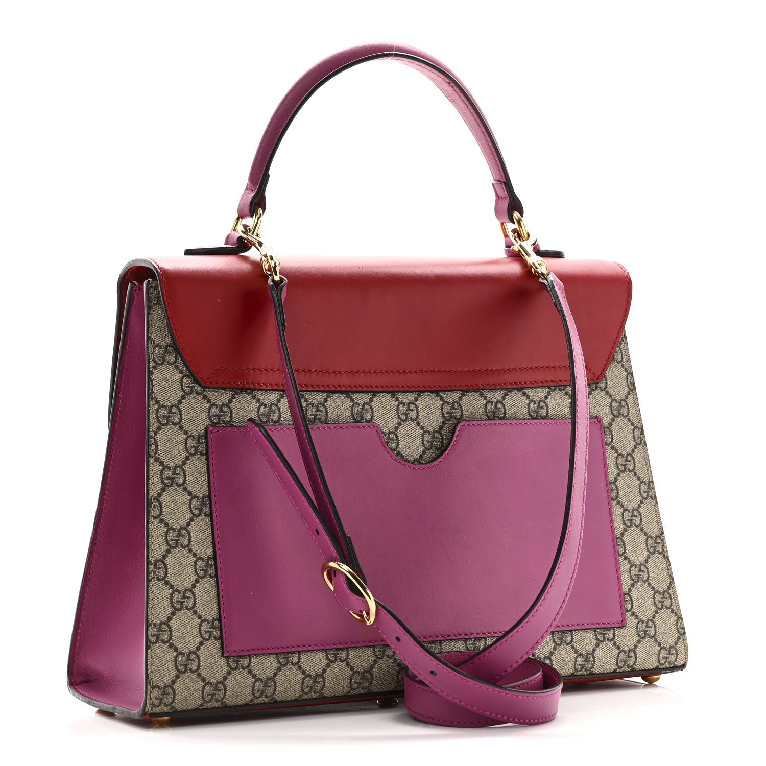 Gucci GG Supreme Monogram Calfskin Medium Padlock Top Handle Bag Beige Hibiscus Red New Rosette 3 of 10