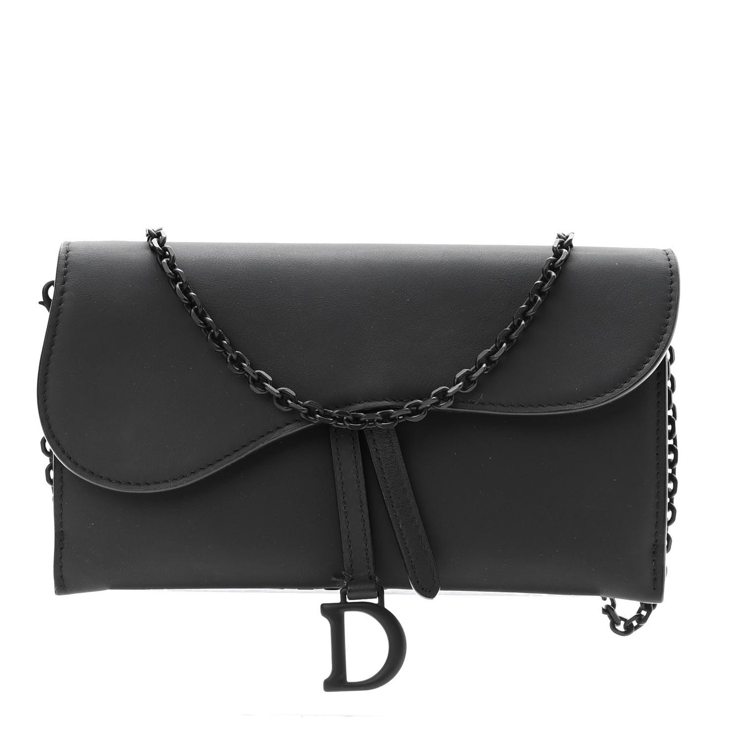 Ultra Matte Calfskin Saddle Chain Wallet Pouch Black