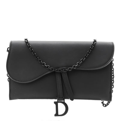 Christian Dior Ultra Matte Calfskin Saddle Chain Wallet Pouch Black 3 of 11