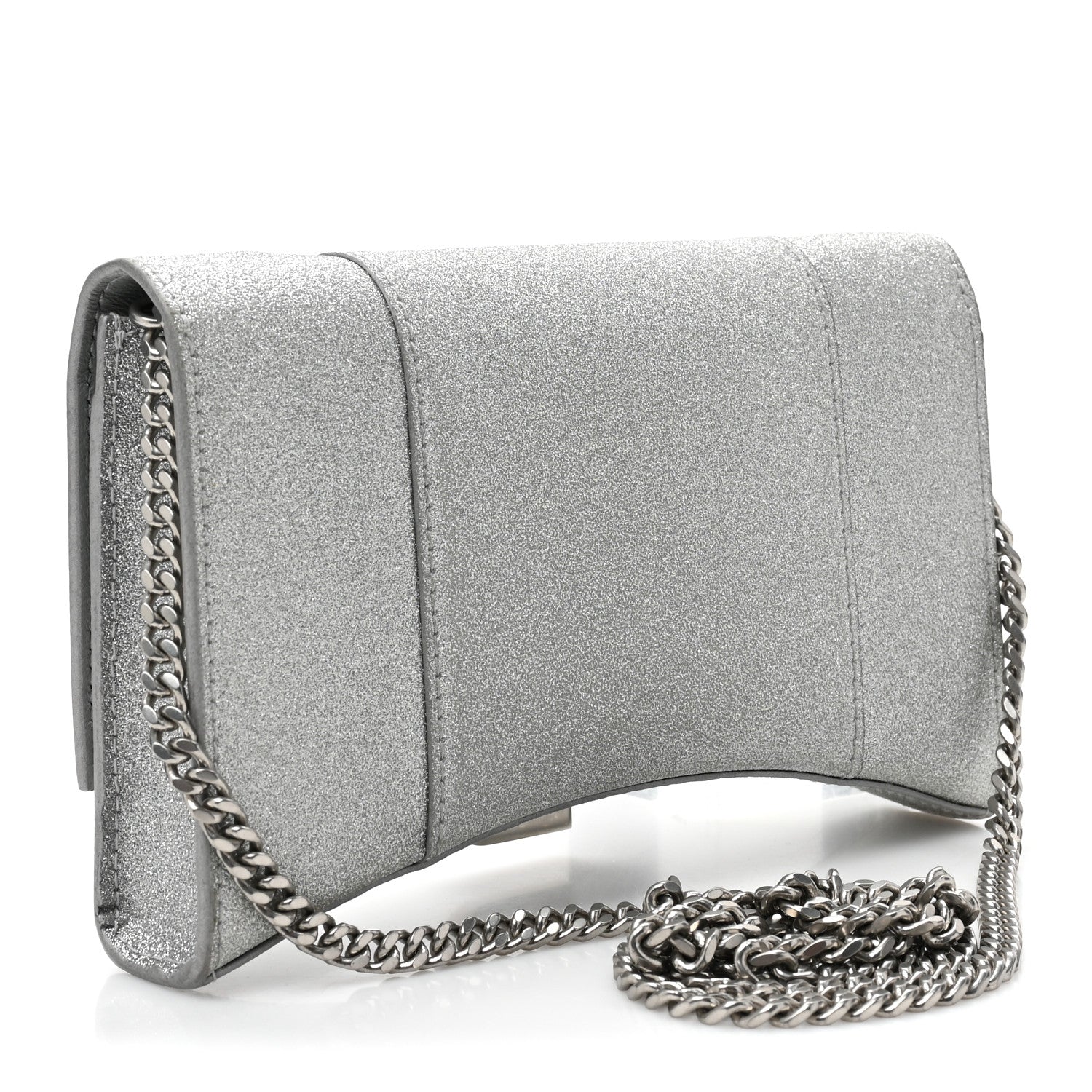 Balenciaga Sparkling Fabric XS Hourglass Wallet On Chain Silver 3 of 14