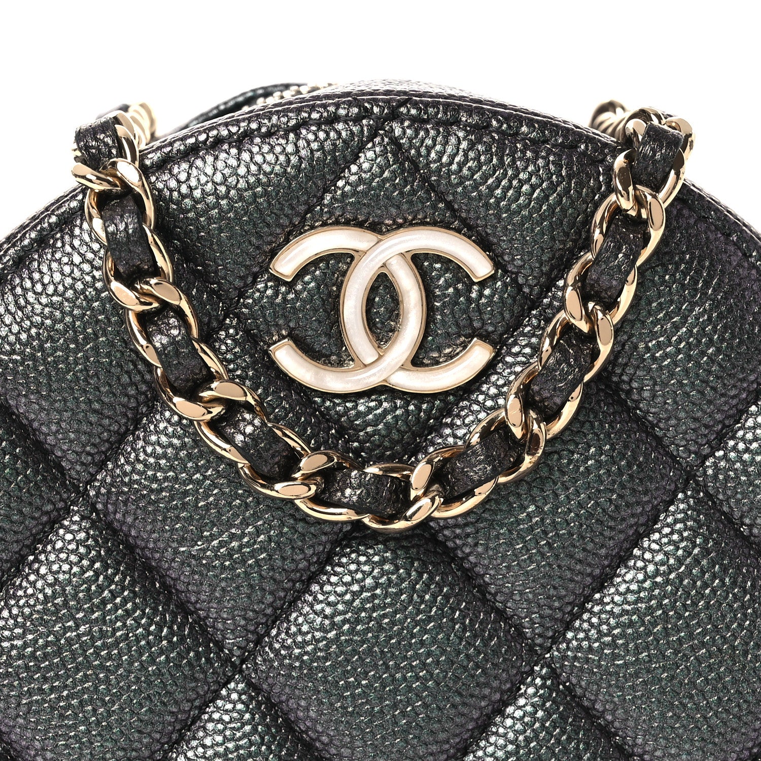 Chanel Iridescent Caviar Quilted Round Clutch With Chain Black 8 of 11