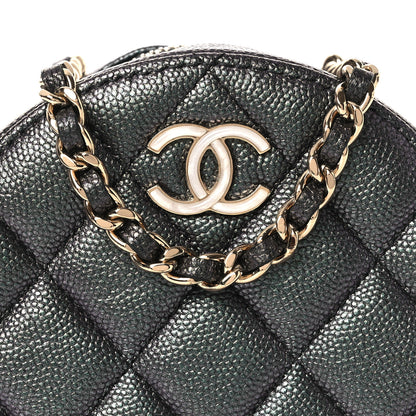 Chanel Iridescent Caviar Quilted Round Clutch With Chain Black 8 of 11