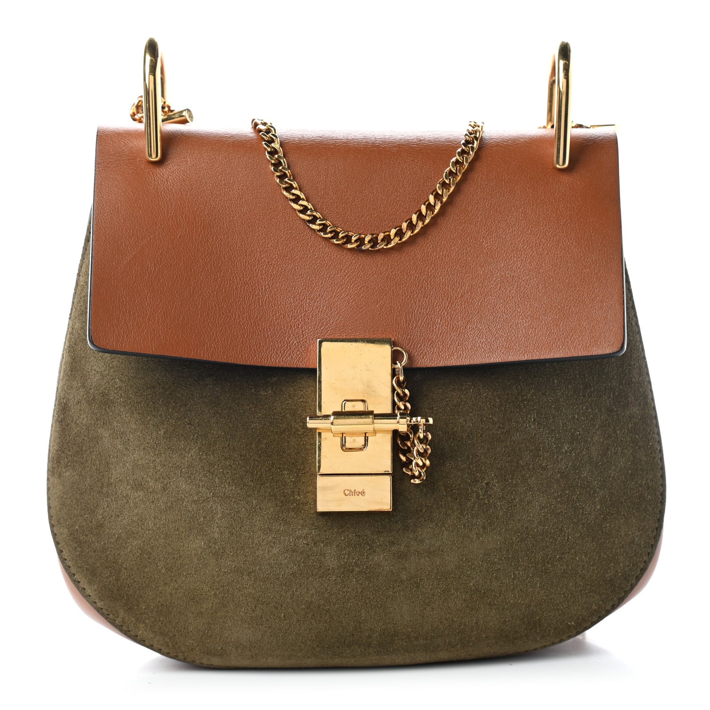 Suede Smooth Calfskin Drew Shoulder Bag Caramel