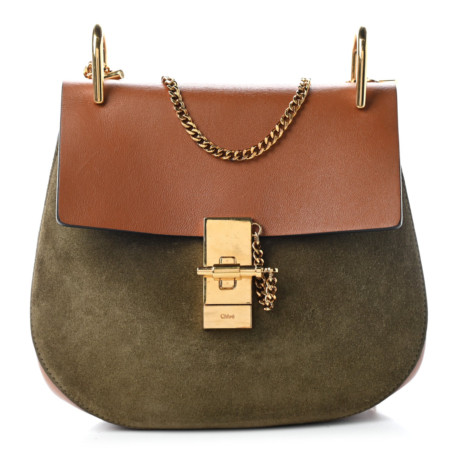 Chloe Suede Smooth Calfskin Drew Shoulder Bag Caramel 1 of 7
