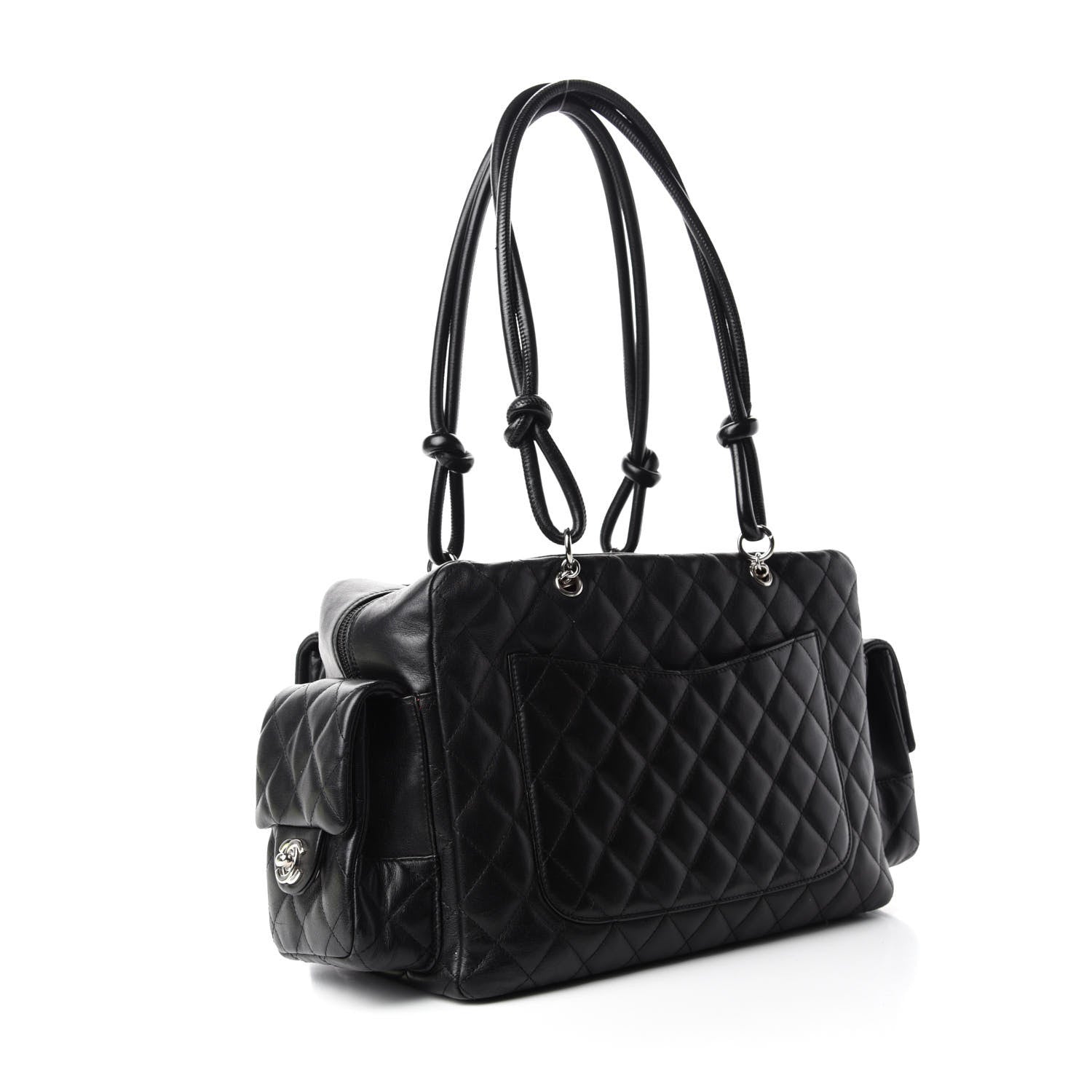 Chanel Calfskin Quilted Large Cambon Multipocket Reporter Black White 3 of 9