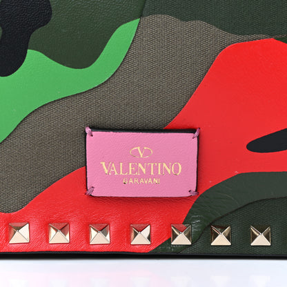 Valentino Garavani Nappa Canvas Camouflage Rockstud Wristlet Clutch Army Green Ninphea Parrot 10 of 10