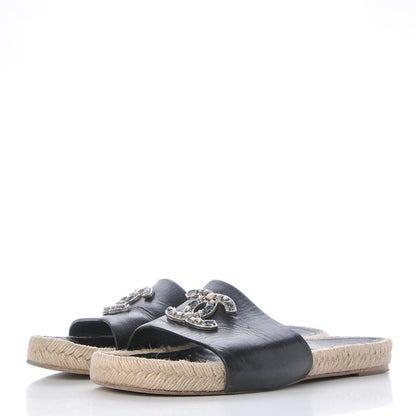 Chanel Calfskin Gripoix CC Espadrille Slip On Sandals 39 Black 4 of 13