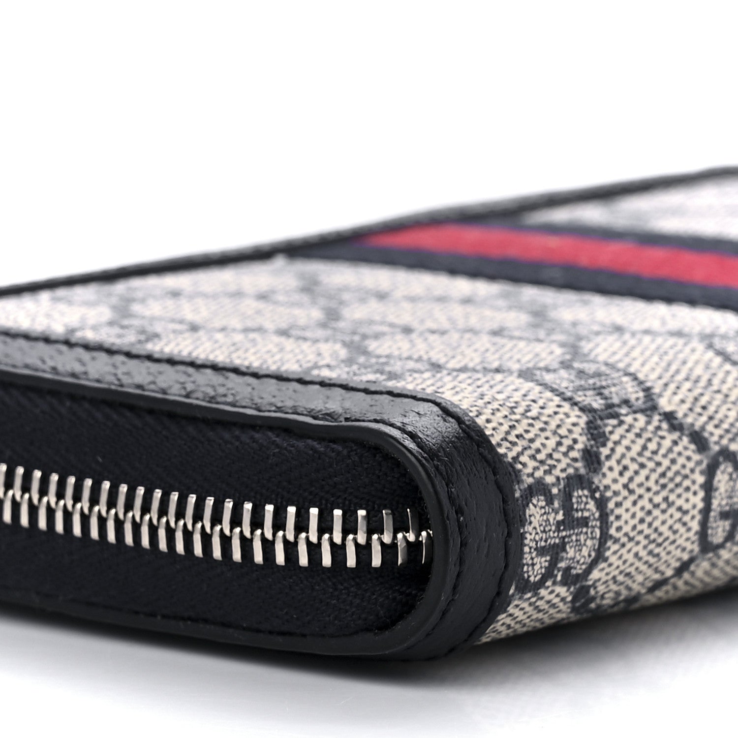 Gucci GG Supreme Monogram Textured Dollar Calfskin Web Ophidia Zip Around Wallet Beige Blue 8 of 10