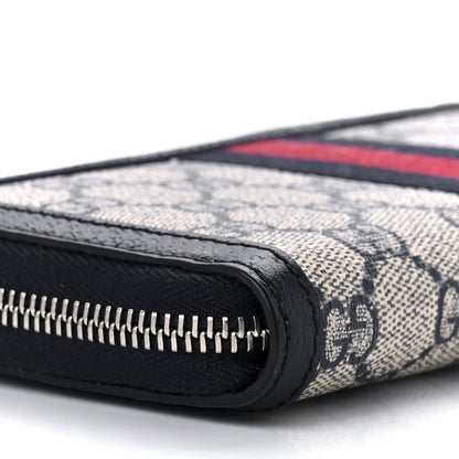 Gucci GG Supreme Monogram Textured Dollar Calfskin Web Ophidia Zip Around Wallet Beige Blue 8 of 10