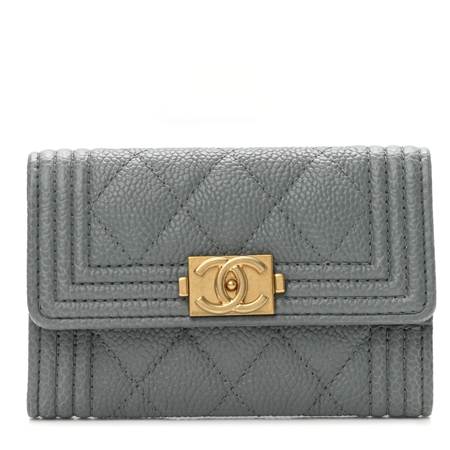 Chanel Caviar Quilted Boy Flap Card Holder Grey 1 of 9