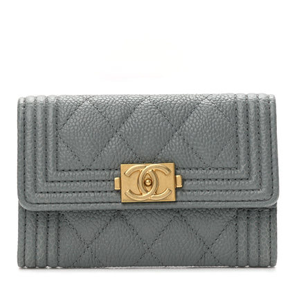 Chanel Caviar Quilted Boy Flap Card Holder Grey 1 of 9