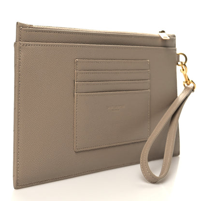 Saint Laurent Grain De Poudre Chevron Monogram Large Bill Pouch Cork 3 of 10