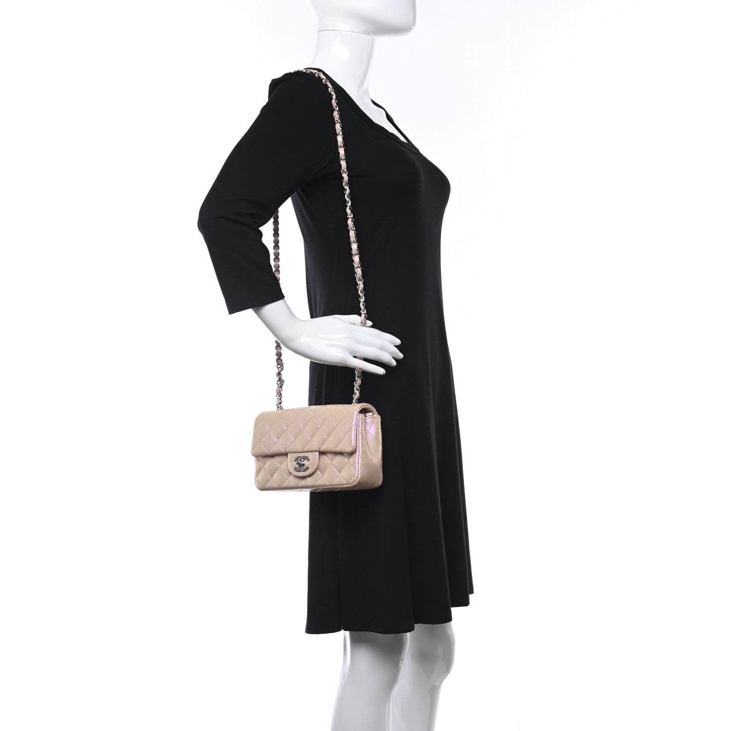 Iridescent Calfskin Quilted Mini Rectangular Flap Pink