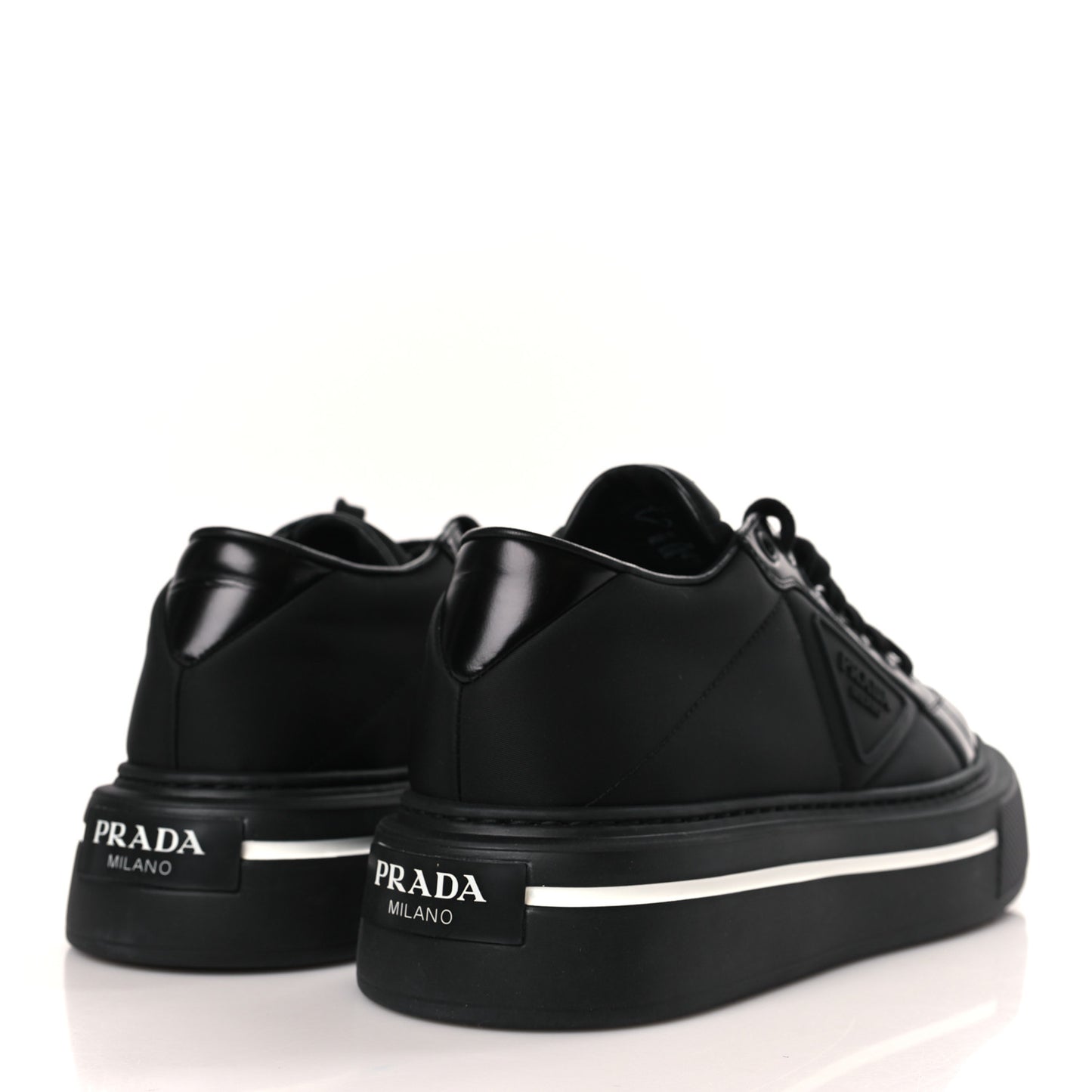 Re-Nylon Spazzolato Rubber Triangle Logo Macro Quilted Womens 45mm Platform Sneakers 39 Black