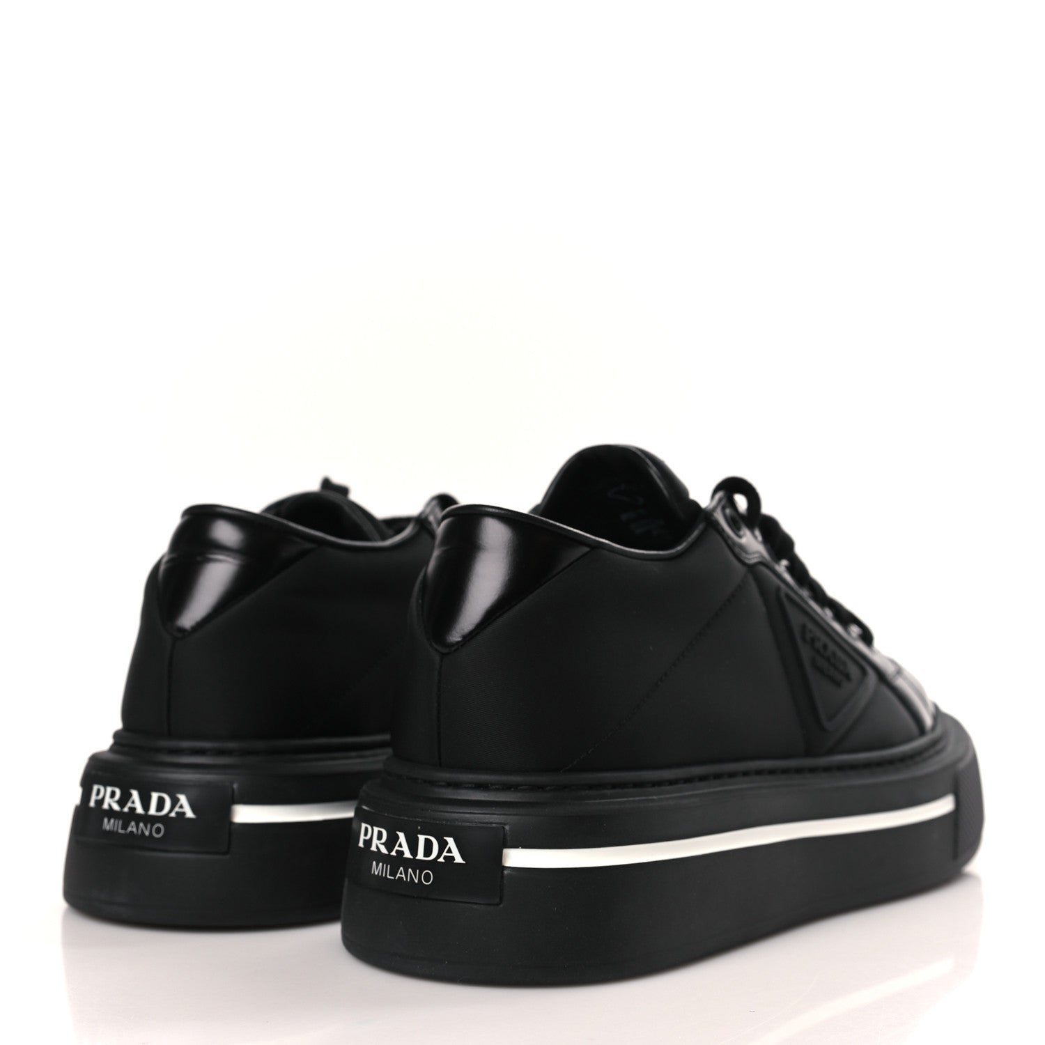 Prada Re-Nylon Spazzolato Rubber Triangle Logo Macro Quilted Womens 45mm Platform Sneakers 39 Black 4 of 8