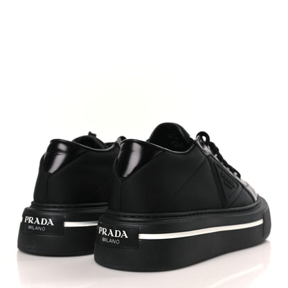 Prada Re-Nylon Spazzolato Rubber Triangle Logo Macro Quilted Womens 45mm Platform Sneakers 39 Black 4 of 8