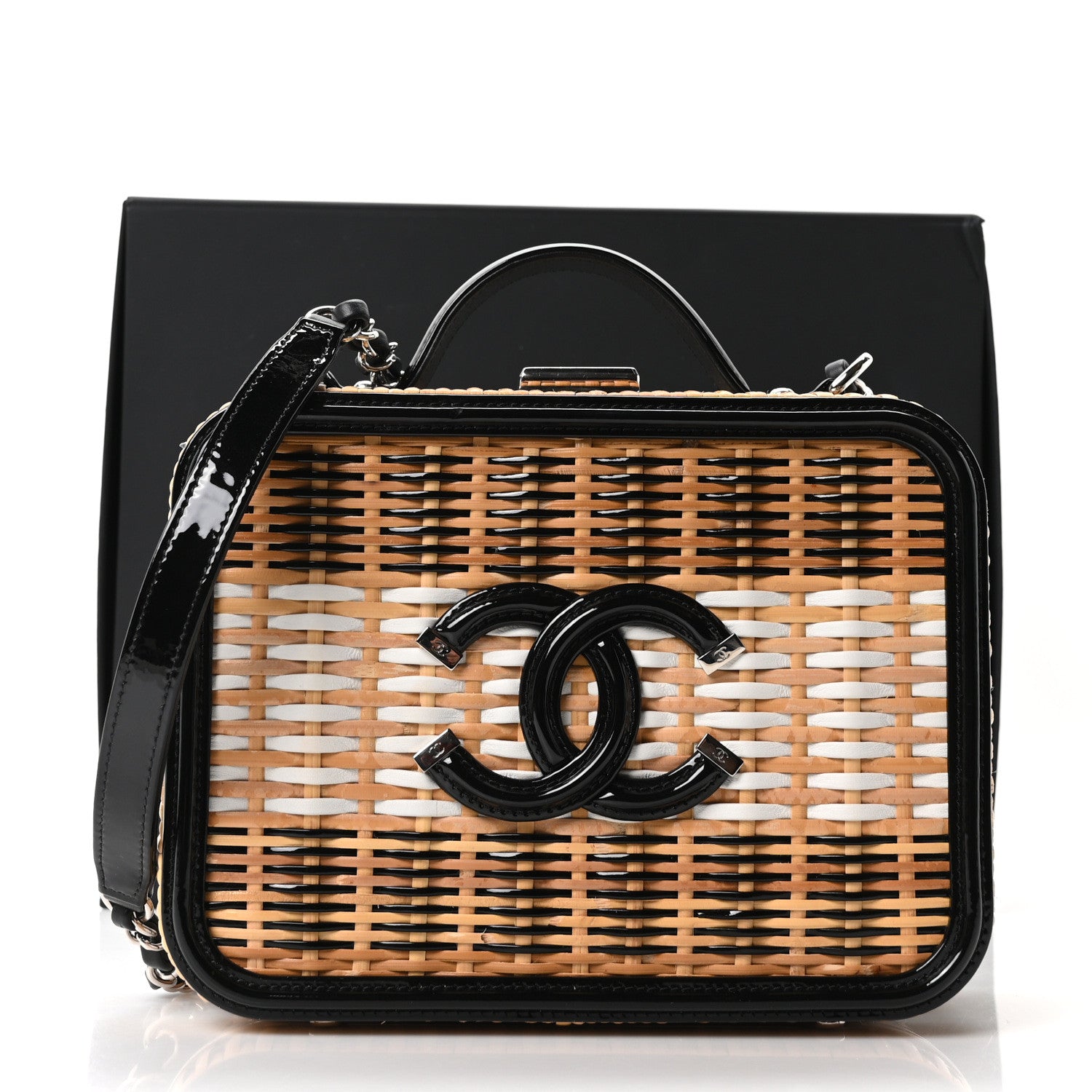 Chanel Raffia Patent Medium CC Filigree Vanity Case Black 10 of 10