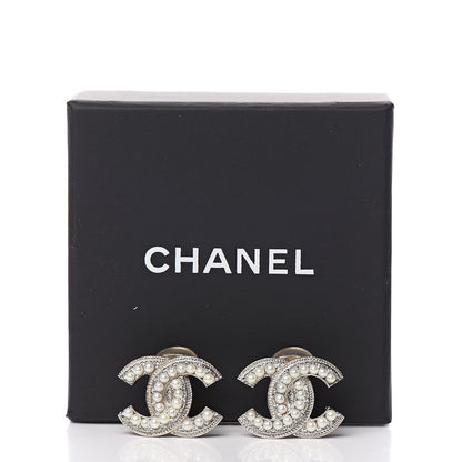 Chanel Crystal Pearl CC Clip On Earrings Light Gold 5 of 5