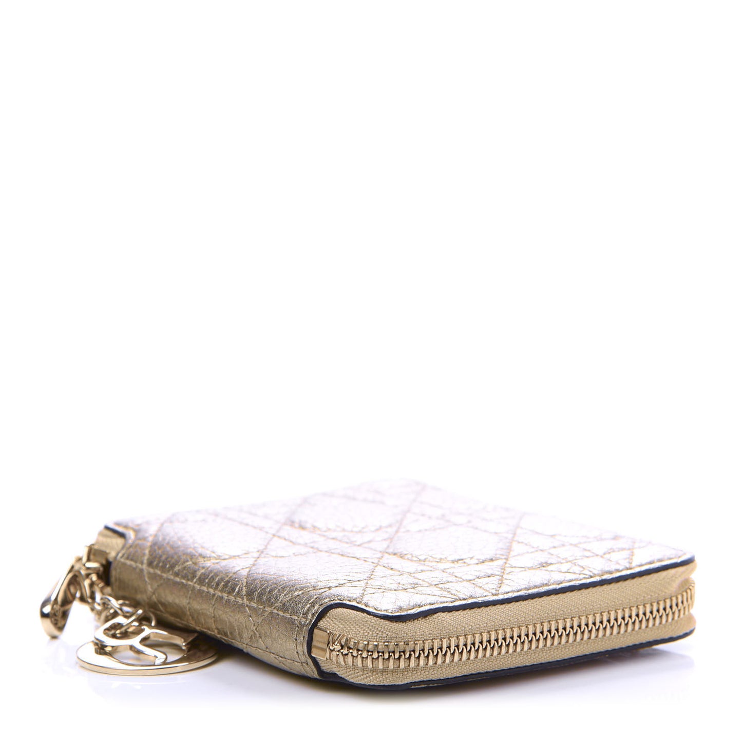 Metallic Calfskin Cannage Lady Dior Medium Wallet Gold