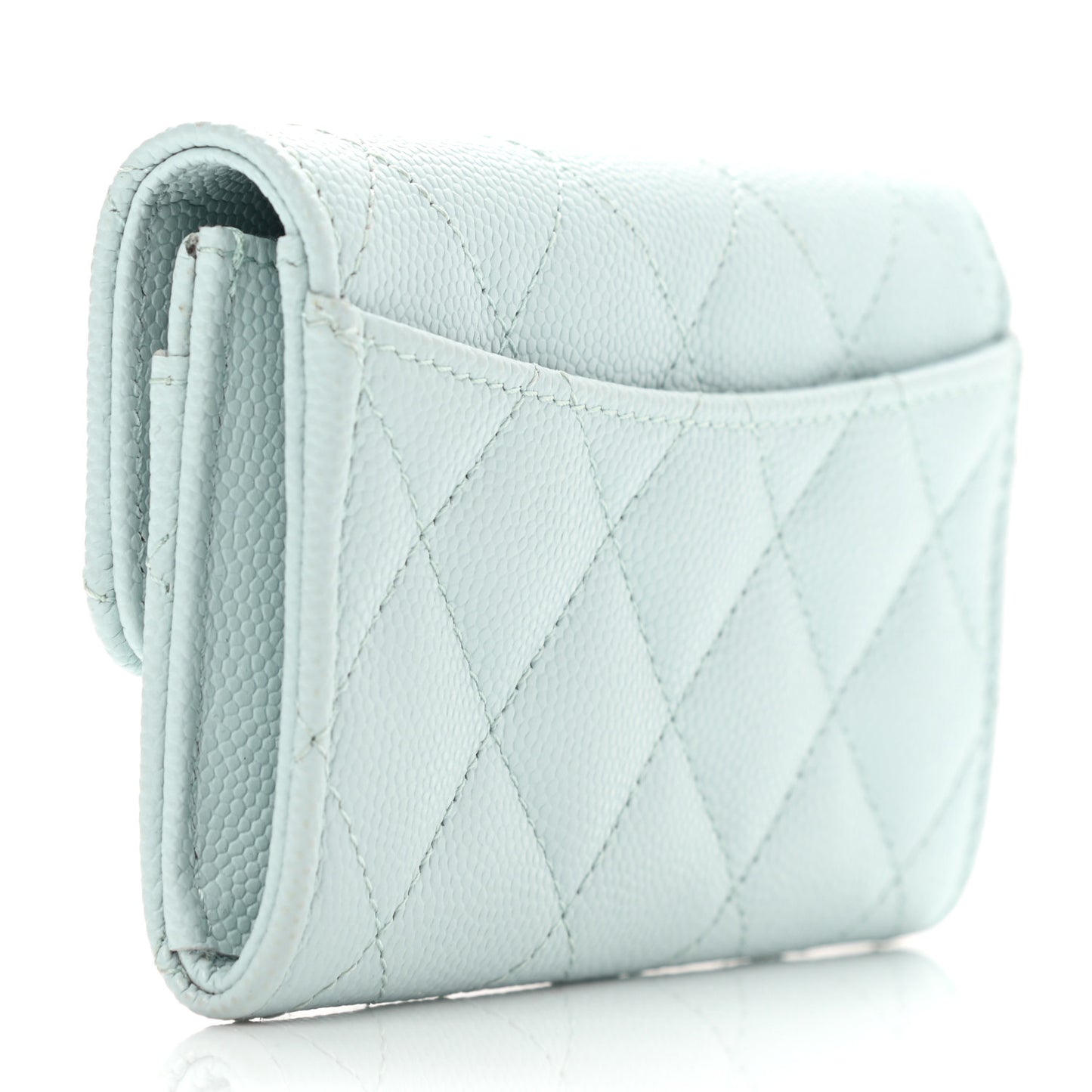 Caviar Quilted Flap Card Holder Wallet Light Blue